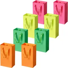 8 pcs Neon Gift Bags with Handles, Small 4.72"x2.95"x8.26" Bright Color Gift Wrap Paper Bag Party Favor Bag Boutique Retail Bags for Wedding Birthday Baby Shower Wedding