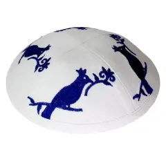 Kippah White Birds Linen