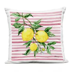 Stupell Industries Juicy Lemon Vine on Pink Outdoor Pillow, 18 x 7 x 18