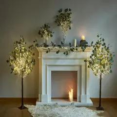 Lighted Eucalyptus Garland Battery Operated with Timer 6FT 96 LED Artificial Greenery Twig Vine Lights for Room Stairs Mantle Wedding Holiday Decoration Indoor Outdoor