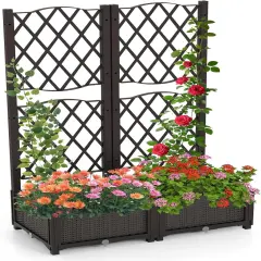 Outdoor Raised Wicker Trellis Planter Box with Drainage Holes