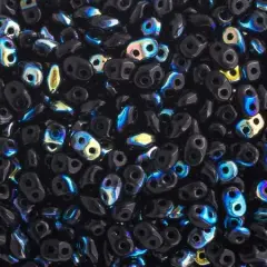 Matubo 2-Hole Czech Glass Opaque Superduo Beads, 100g Jet AB