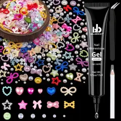 600Pcs 3D Multi Shapes Nail Charms and Flatback Pearls