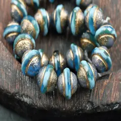 Etched Gold Washed Turquoise Teal Saturn Beads - Choose Your Size