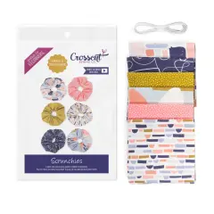 Crosscut Sewing Co.&reg; Scrunchie Sewing Project Kit for Beginners with Fabric, Instructions and Video Abstract blue