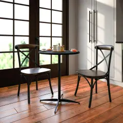 Emma and Oliver 24" Round Wood Cocktail Table with 30" and 42" Columns Black