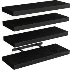 Floating Shelves for Wall, Wall Mounted Rustic Wood Shelves for Bathroom, Living Room, Bedroom and Kitchen, Wall Shelves for Storage,Books,Room Decor (Black, Set of 4, 15.8 Inch)