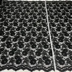 1 Yard Luxurious Corded Bridal Lace Fabric Embroidered on 100% Polyester Net Mesh 49" Width Black