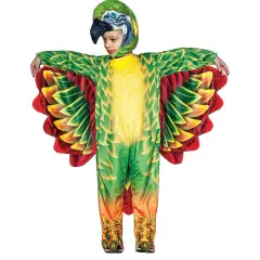 Toddler Green Parrot Halloween Costume Colorful Bird Feather Wings Tail Outfit