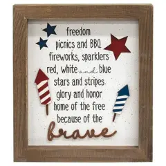 Brave Patriotic Shadowbox Frame Freestanding or Wall-Mountable Wood D&eacute;cor with Raised Lettering