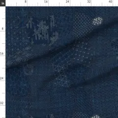 Various Fabrics by the Yard or Fat Quarter Collection Sashiko Japanese Traditional Quilt Origami Dark Blue Indigo White Sewing Custom Printed Fabric by Spoonflower