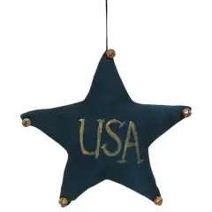 Navy USA Star Ornament with Rusty Jingle Bells 7.25" Plush Patriotic Decor