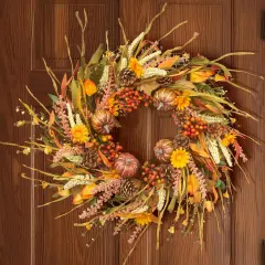 26" Pumpkin Fall Wreath with Pinecones & Berries