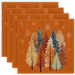Set of 4 Fall Trees and Maple Leaves Placemats - 12x18 Inch (Orange Leaves)