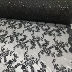 1 Yard Elegant Black Floral Embroidery Lace Mesh Fabric for Wedding Dresses 50 Inch Width