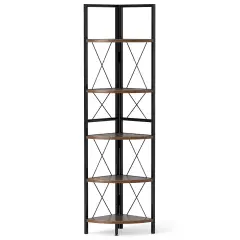63 Inch Tall 5-Tier Freestanding Corner Storage Shelf with Heavy Duty Metal Frame and X-Shaped Brackets