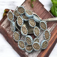 *10* 14x11mm Dark Bronze Washed Blue Mystic Eye Beads