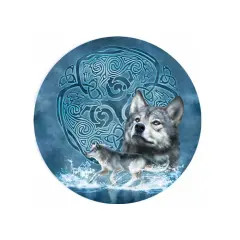 Wolf with Celtic Runes Ceramic Car Coaster 2.56" (2 Pack)