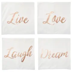 Set of 4 Rose Gold Throw Pillow Covers, Live Laugh Love Dream Decorative Cases for Home Decor, Living Room (20x20 In) White