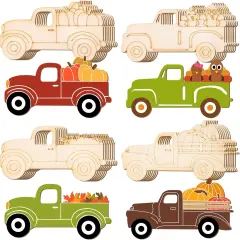 32 Pcs Thanksgiving Unfinished Wooden Cutout Fall Truck Pumpkin