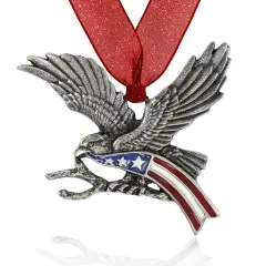 Gloria Duchin Bald Eagle with American Flag Pewter Christmas Ornament
