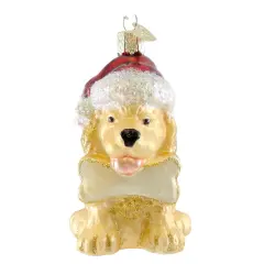 Old World Christmas 3.75 In Jolly Pup Tree Ornament , Ornament Dog Bone Personalize Beige