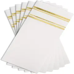 Shiny Gold on White Dinner Napkins, Feels Like Linen, Soft Fluff Pulp Paper (Disposable) - 50 Pack, 8.5" x 4"