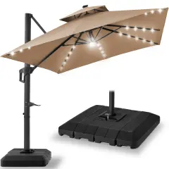 Best Choice Products 10x10ft 2-Tier Square Outdoor Solar LED Cantilever Patio Umbrella w/ Base Included Tan