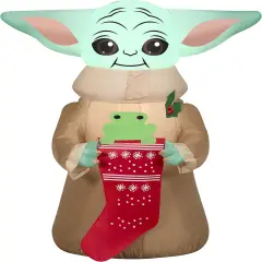 3.5' Gemmy Airblown Inflatable Christmas Star Wars Baby Yoda w/ Frog in Stocking Yard Decoration 116019