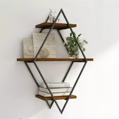 3-Tier Rustic Floating Wall Shelves Wall Mounted Wood Shelf for Display Books