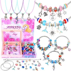 Charm Bracelet Making Kit &ndash; 72-Piece Unicorn & Mermaid Jewelry Craft Set for Girls Aged 5-12 (Rose)