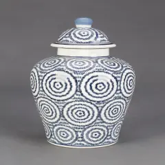 AA Importing Blue and White Circles 10" Ginger Jar with Lid