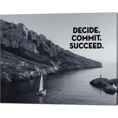 Decide Commit Succeed - Sailboat Grayscale by Color Me Happy 20" x 16" Canvas Wall Art