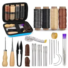 MORFEN Leather Sewing Kit, Leather Stitching Kit, Leather Working Kit with Leather Needles, Sewing Awl, Waxed Thread, Leather Upholstery Repair Kit, Sewing Tools for hand stitching DIY Leather Craft