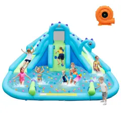 Costway Inflatable Water Slide, Blowup Water Park with Dual Slides & 584W Blower