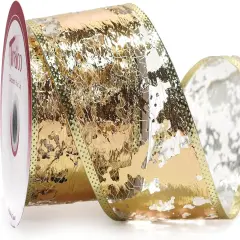 Gold Foil Metallic Mesh Wired Ribbon 10 Yards for Home Decoration Gift Wrapping