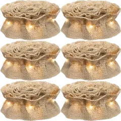 Garland 9 Ft Burlap Ribbon for Christmas Tree, 6-Rolls LED Lighted Burlap Garland