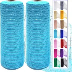 2 Pcs Blue Deco Mesh Ribbon Rolls 10 Inch 10 Yards(30 ft) Decorative Mesh Fabric with Foil