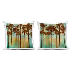 Stupell Industries Palms on Blue & Orange 2pc Outdoor Printed Pillow Set design by John Seba, 18 x 7 x 18