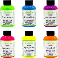 4oz Neon Leather Paint 6 Pack Starter Acrylic Paint Kit Set