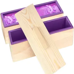 2 PCS 42oz Purple Soap Molds with 2 Lids, Flexible Rectangular Silicone Soap Making Molds Kit with Wood Box, DIY Tool Set for Soap Making Supplies&hellip;
