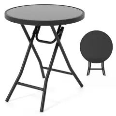 Black Metal Folding Side Table 18 Inch Round Compact Patio Coffee Table with Easy Storage