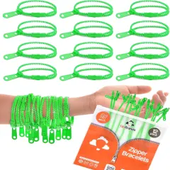 12-Pack Green 7-Inch Zipper Bracelets &ndash; Themed Fidget Party Favors for Earth Day, Bulk Sensory Toys for Kids, and Lucky Accessories for St. Patrick&rsquo;s Day