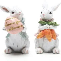 Easter Bunny Decorations Spring Home Decor Bunny Figurines(Easter White Rabbit 2pcs)