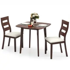 3-Piece Dining Table Set with Wooden Square Kitchen Table and 2 Chairs-Walnut