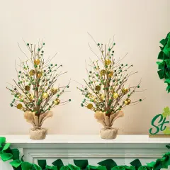 Set of 2 21"H Lighted St.Patrick's Gold Coin Table Trees