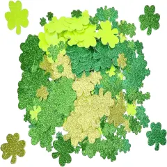 350 Pieces St.Patrick's Day Foam Stickers, Glitter Shamrock Stickers, Green Shamrock Stickers, 3 Different Size Lucky Shamrock Stickers, Irish St.Patrick's Day Party Decoration Supplies