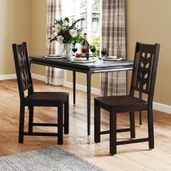 Kitchen Dining Chair Set of 2 with Rubber Wood Frame and Ergonomic Leaf Design Rustic Brown