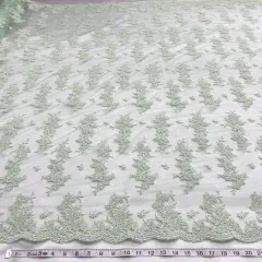 1 Yard Corded Bridal Lace Fabric Embroidered Elegant Net Mesh Couture Gown 54" Width Sage