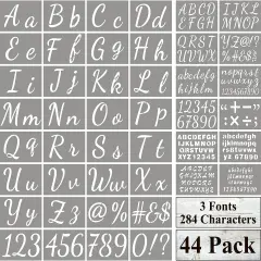 44 Pack Large Letter Stencils - 3 Fonts and 284 Designs